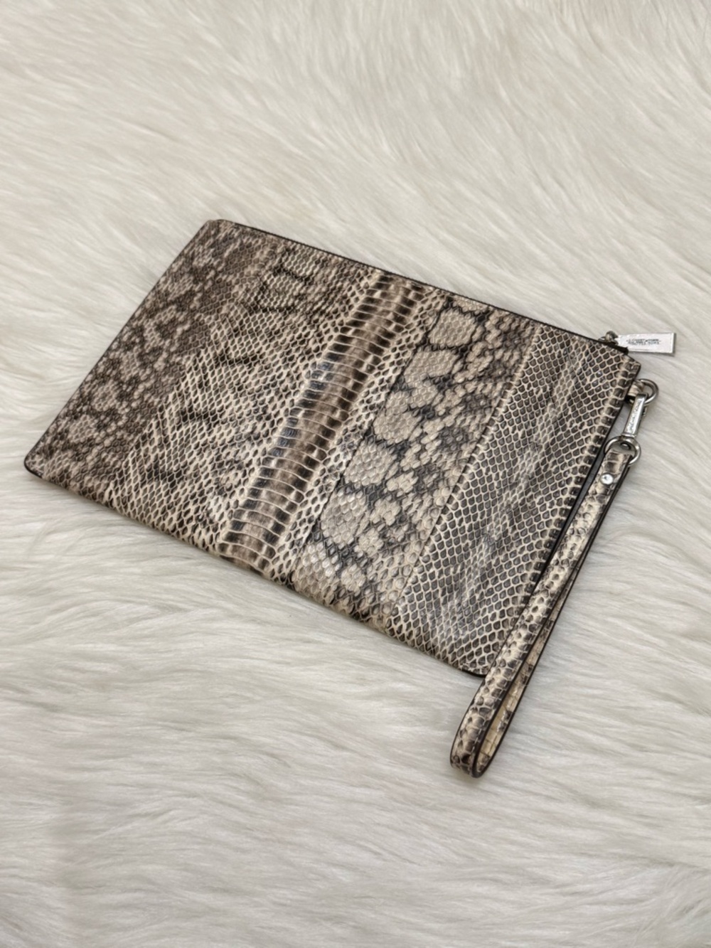 MICHAEL KORS - GENUINE GREY TAN SNAKE SKIN LEATHER SUEDE WRISTLET CLUTCH BAG - Picture 5 of 14